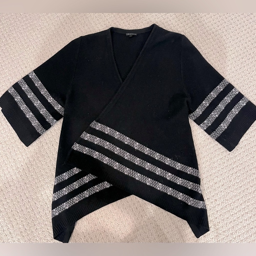Theory Nordic Graciela Wrap Sweater in Black and White Pattern